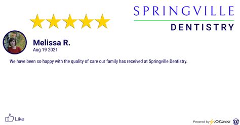 Springville dentistry - Springville dentistry is the best. Everyone is so friendly and kind. We’ve been going there for over 20 years. My daughter even comes up from Arizona when it’s her time to see the dentist. Skip to content. 801-489-9456; 378 E 400 S, Suite 1 Springville, UT 84663. Mon - Fri 8am to 5pm; Main Menu. HOME; …